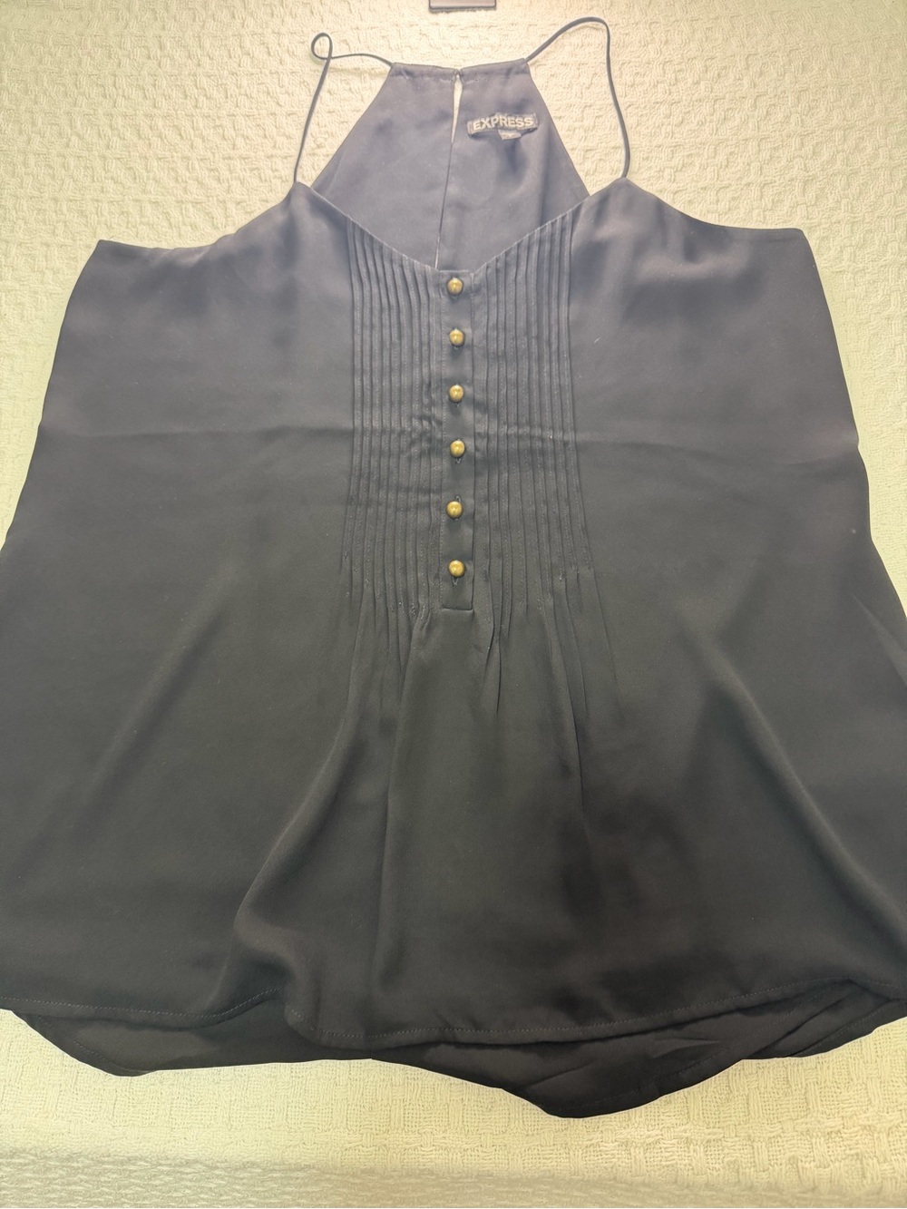 Express Black Pleated Halter-Style Camisole with Front Buttons